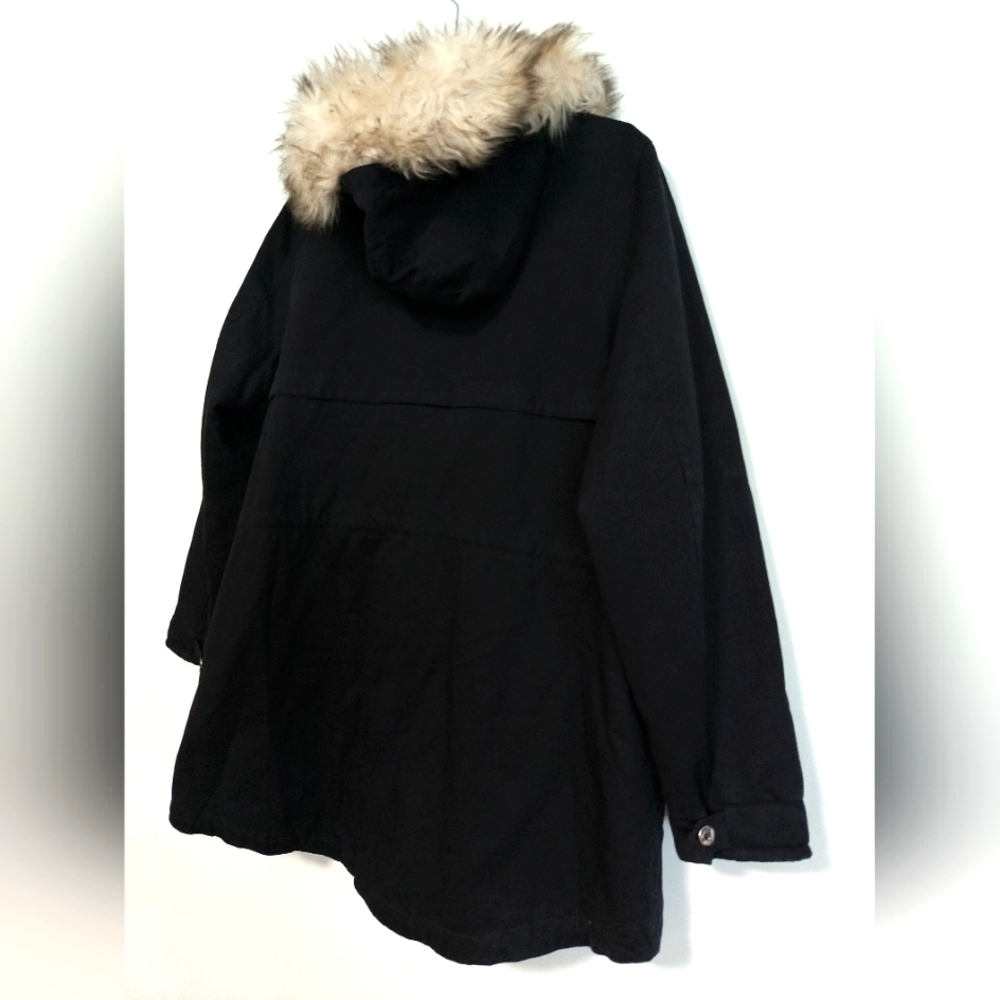 New Women's Parka Black Fur-Trimmed Jacket / Size 0X (14-16) - Picture 10 of 12